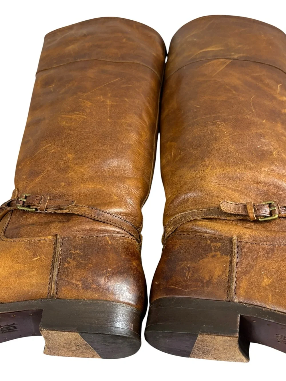 Frye Knee High Pull On Boots Brown Distressed Leather Woman’s Size 7 B